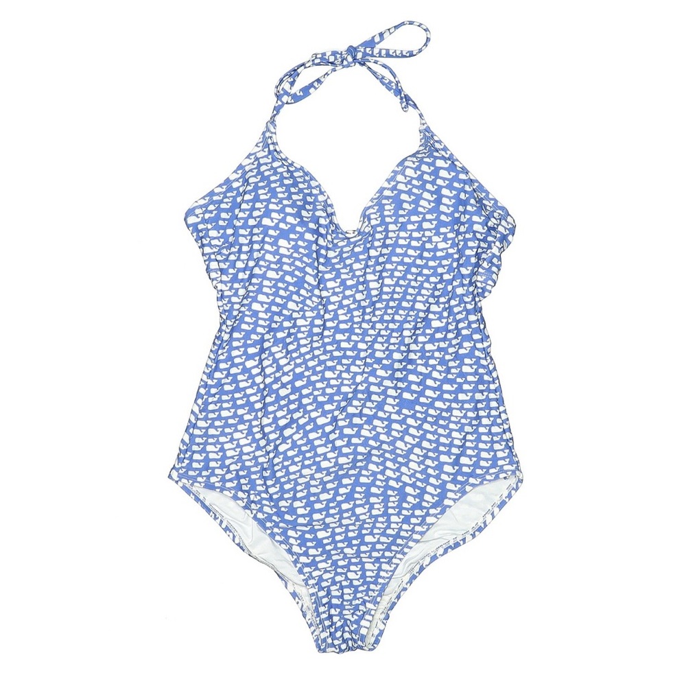Vineyard Vines Blue and White Geometric One Piece Swimsuit